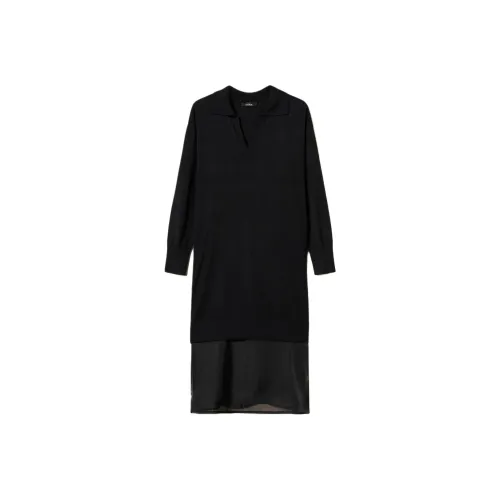 TWINSET Milano Длинное Платье с Длинными Рукавами Женское Черное