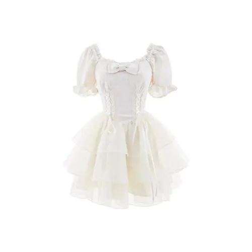 AFGGD Короткий рукав Платье Женское Абрикосовое