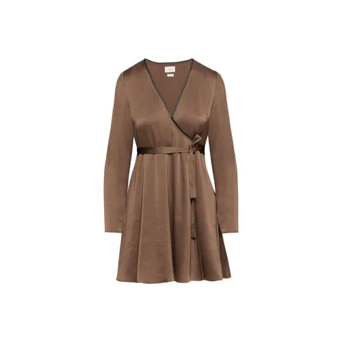 ARITZIA WILFRED Mademoiselle Satin Long Sleeve Dress Long Sleeve Dress Women's Cocoa Bean