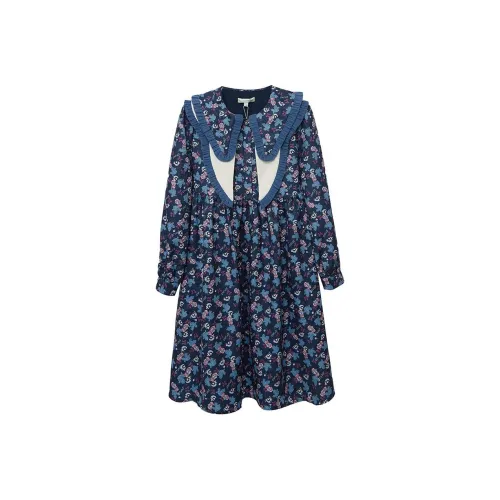 LULUALWAYS Длинное платье с длинными рукавами женское темно-синий