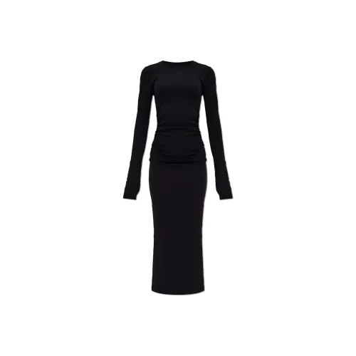 GANNI Длинное платье с длинными рукавами женское черное