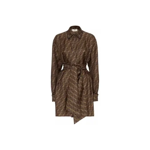 FENDI Длинное платье с длинными рукавами женское коричневое