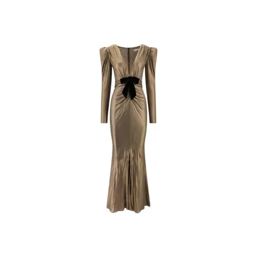 Alessandra Rich Золотые Женские Длинные Платья с Рукавами