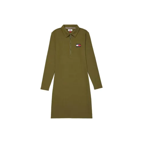 Tommy Hilfiger Флаг Длинный рукав POLO Платье Длинный рукав Платье Женское Армейский зеленый