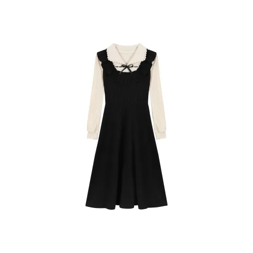 GULIANFEI Длинное платье с длинными рукавами женское черное