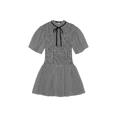 GANNI Короткое платье с короткими рукавами женское черное