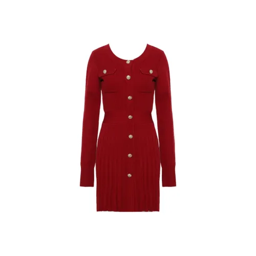 DPLAY Длинное платье с длинным рукавом женское новогодний красный