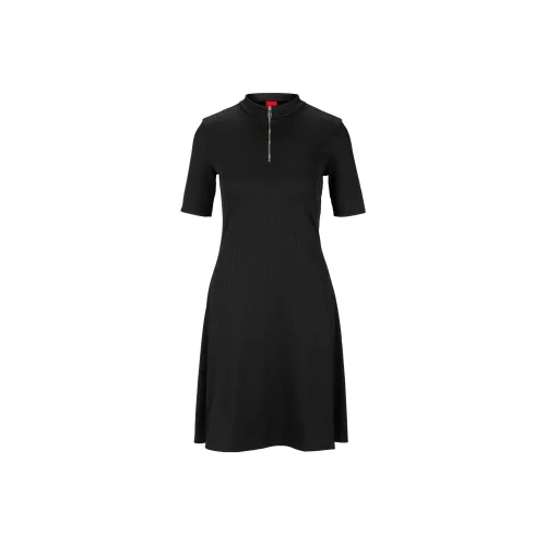 HUGO BOSS Черное Женское Короткое Платье с Рукавами
