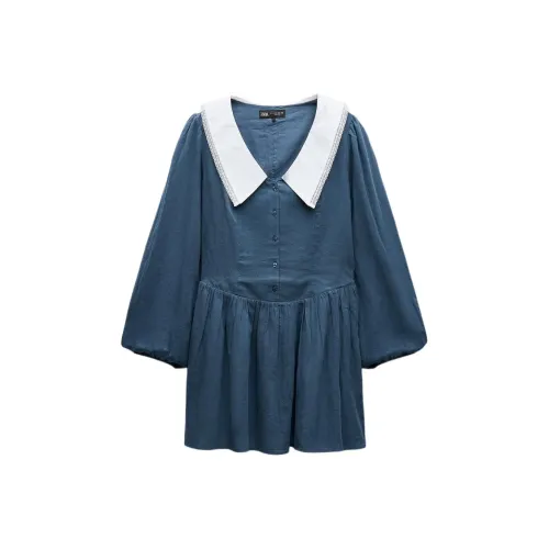 ZARA Trf Длинное платье с длинными рукавами женское светлый нефть