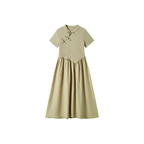 EICHITOO Короткое платье с короткими рукавами женское армейский зеленый