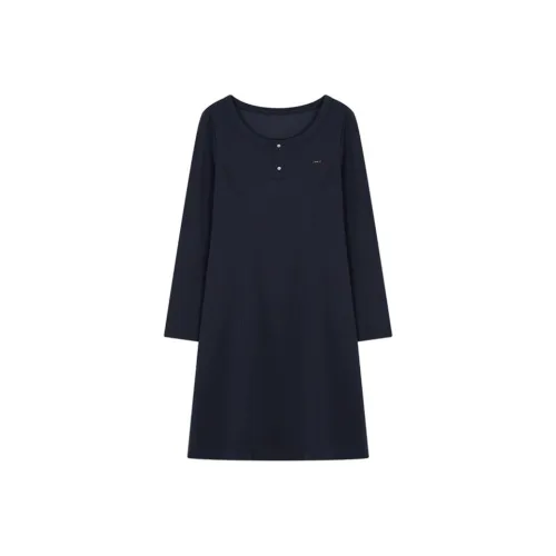 Mo Han Yi Mei Длинное платье с длинными рукавами женское темно-синий