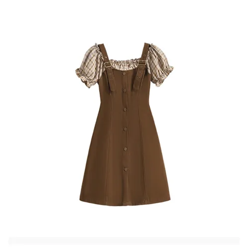 BIFH Короткий рукав Платье Женское Кофейное