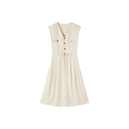 XIANGYING Без рукавов Платье Женское Экрю