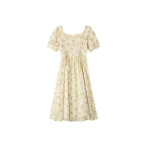 ZCDECO Короткое платье с короткими рукавами женское абрикосового цвета