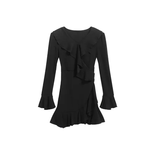 ETSE Длинное платье с длинными рукавами женское черное