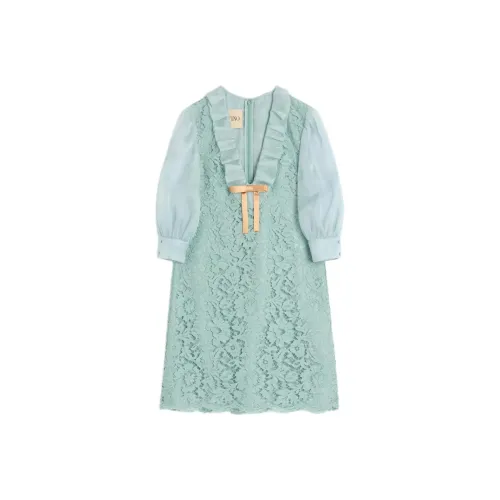 Valentino SS25 Короткий рукав Платье Женское Бирюзовый