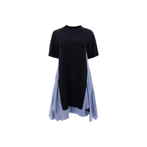 Sacai Blue Женские Короткие Платья с Рукавами