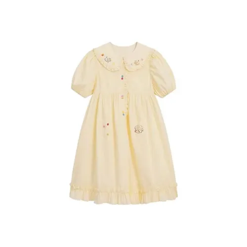 Lookinto Короткий рукав Платье Женское Желтое