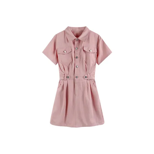 Garbege Короткий рукав Платье Женское Розовое