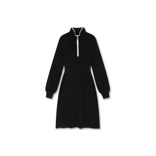 DKNY FW24 Длинное платье с длинными рукавами женское черное