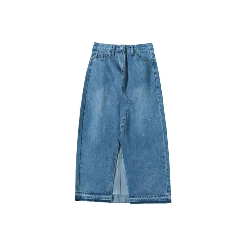 FAWENXIANGZI Деним Длинный Юбка Женские Синий