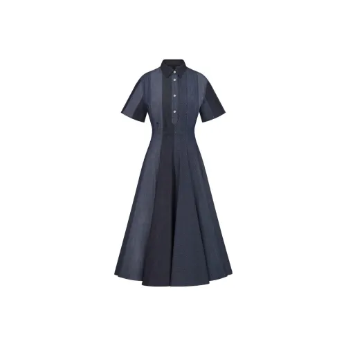 DIOR Blue Женские Короткие Платья с Рукавами