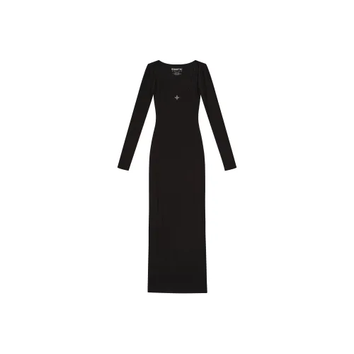 SMFK Длинное платье с длинными рукавами женское дикий черный