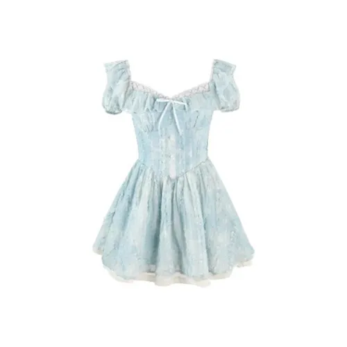 ZCDECO Короткий рукав Платье Женское Синее