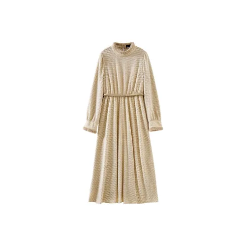 OUNIXUE Длинное платье с длинным рукавом женское темно-бежевый