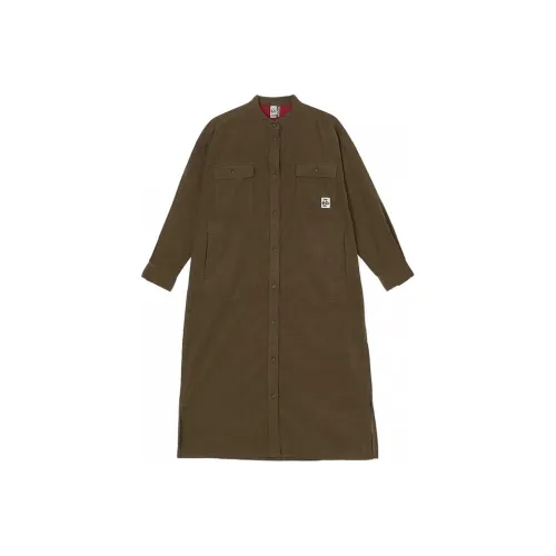 CHUMS Длинный рукав Платье Женское Оливковый