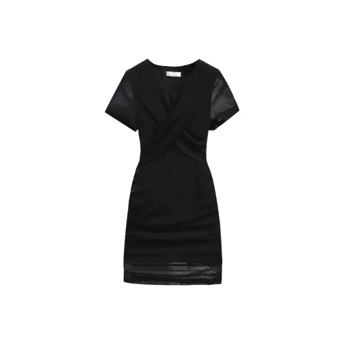 Silky Queen Короткий рукав Платье Женское Черное
