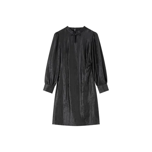 VIMLY Длинное платье с длинными рукавами женское черное