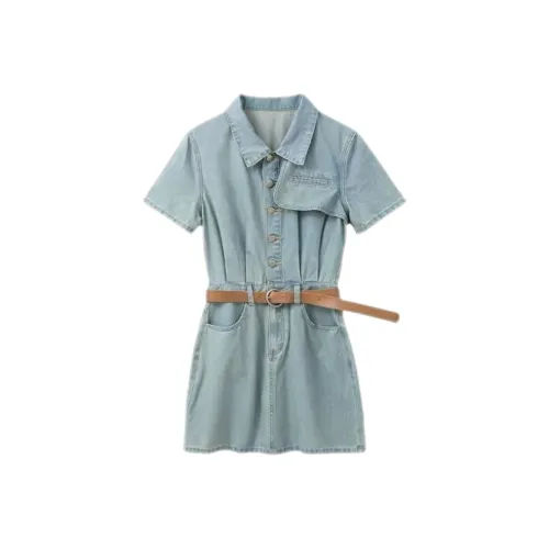 ABBY GODDESS Короткое платье с короткими рукавами женское светло-синее