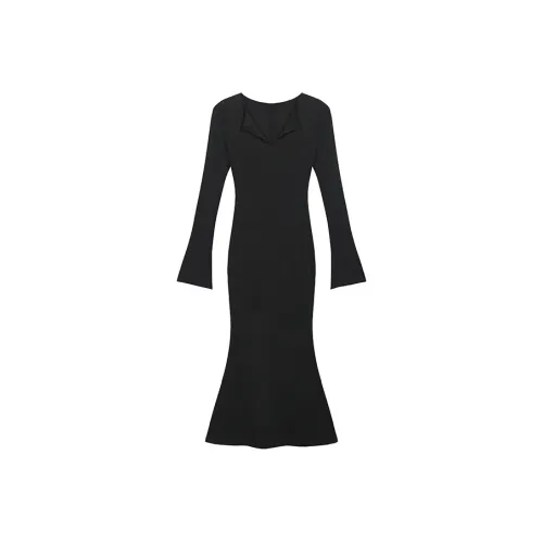 PZGE Длинное платье с длинным рукавом женское черное