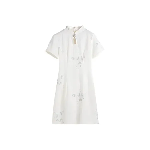 Hang Yi Court Короткий рукав Платье Женское Белое