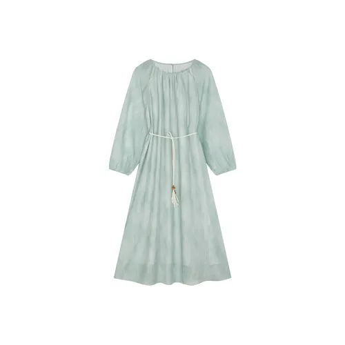 IHIMI Длинное платье с длинными рукавами женское водная волна зеленый