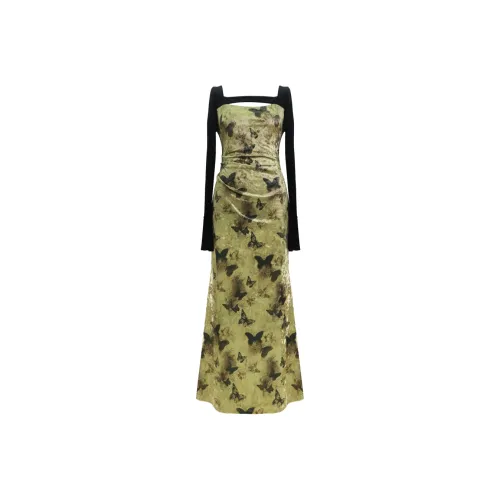 Sheep Design Длинное платье с длинными рукавами женское черное