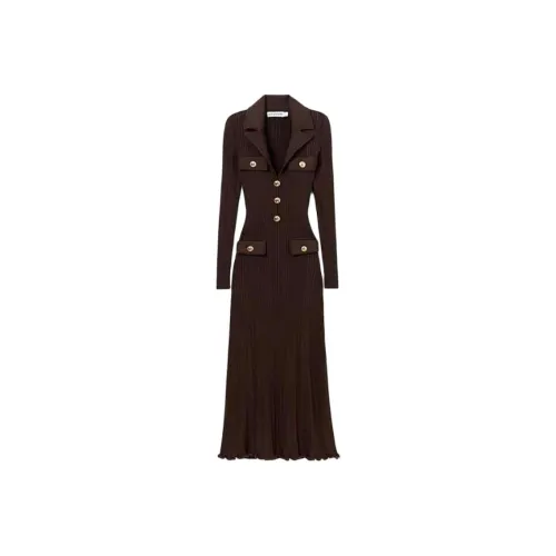Self Portrait Длинное Платье с Длинными Рукавами Женское Темно-Коричневый