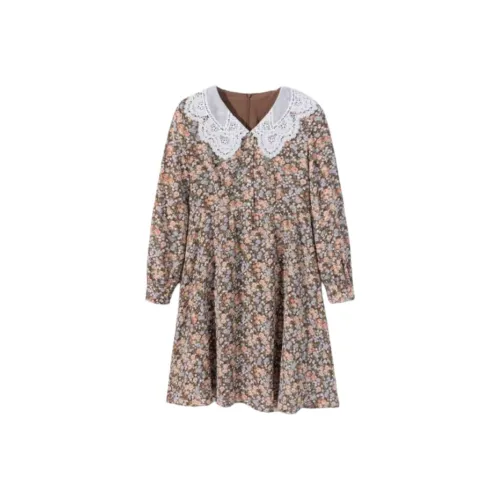 EICHITOO Длинное платье с длинными рукавами женское красно-коричневый узор размер 28