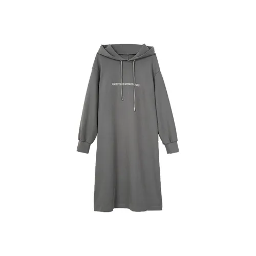 ZIMO Длинное платье с длинными рукавами женское каменно-серого цвета