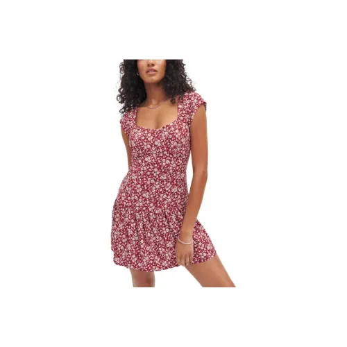 Reformation Red Женские Короткие Платья с Рукавами