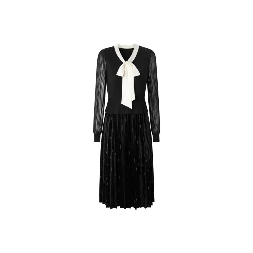 JZ Juzui Длинное платье с длинными рукавами женское черное