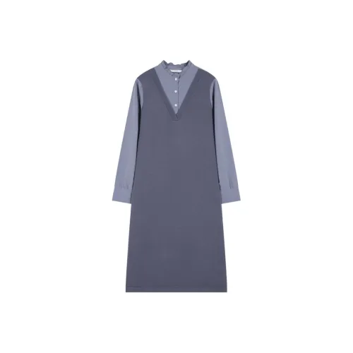 IHIMI Длинное платье с длинными рукавами женское пыльно-синий