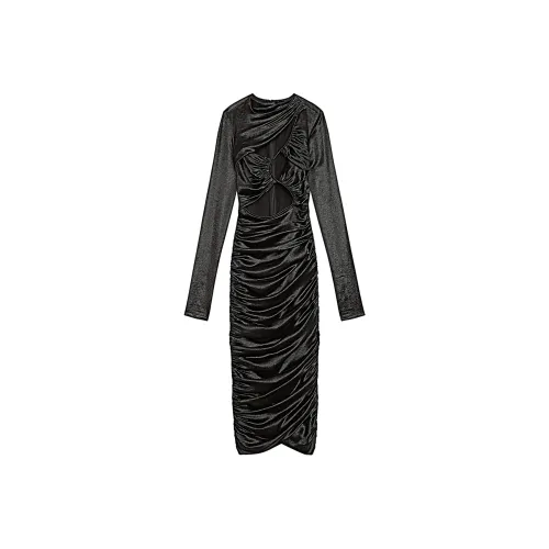 ISABEL MARANT SS25 Длинное Платье с Длинными Рукавами Женское Черное