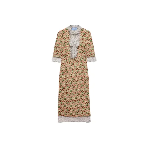 PRADA Желтые Женские Короткие Платья с Короткими Рукавами