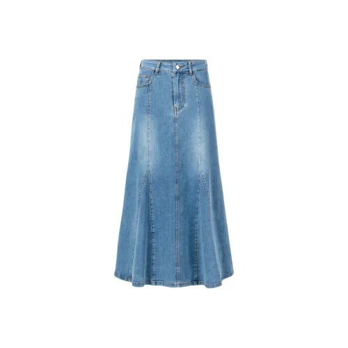 NAVIGARE Деним Длинная Юбка Женская Морской Синий