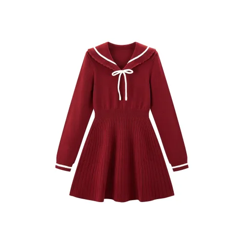 LEDIN Длинный рукав Платье Женское Tyrannical Красный