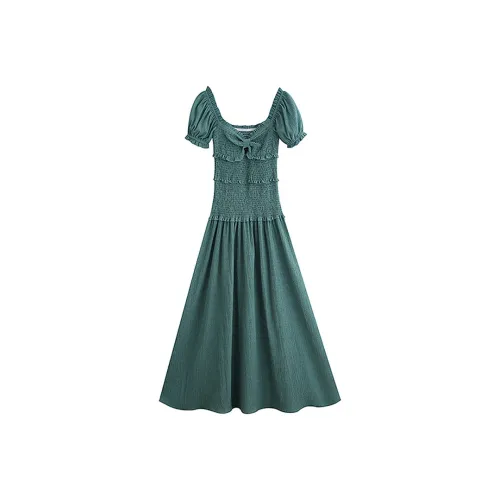 HUASJ Короткий рукав Платье Женское Синий Зеленый