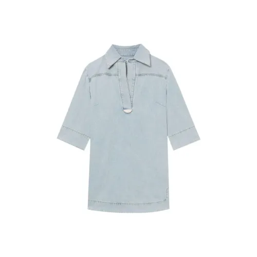 Zimmermann SS24 Короткое платье с короткими рукавами женское светло-синее