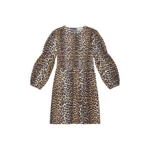 GANNI Женские платья с длинным рукавом в леопардовом принте